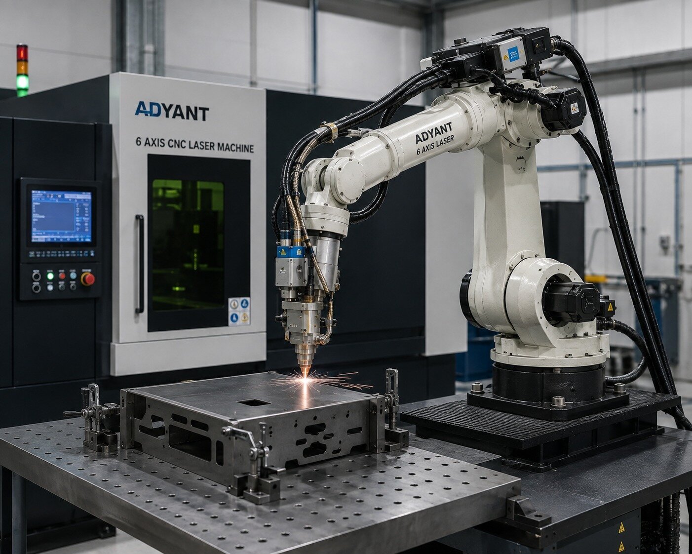 6-axis CNC laser robot welding an aerospace-grade steel assembly