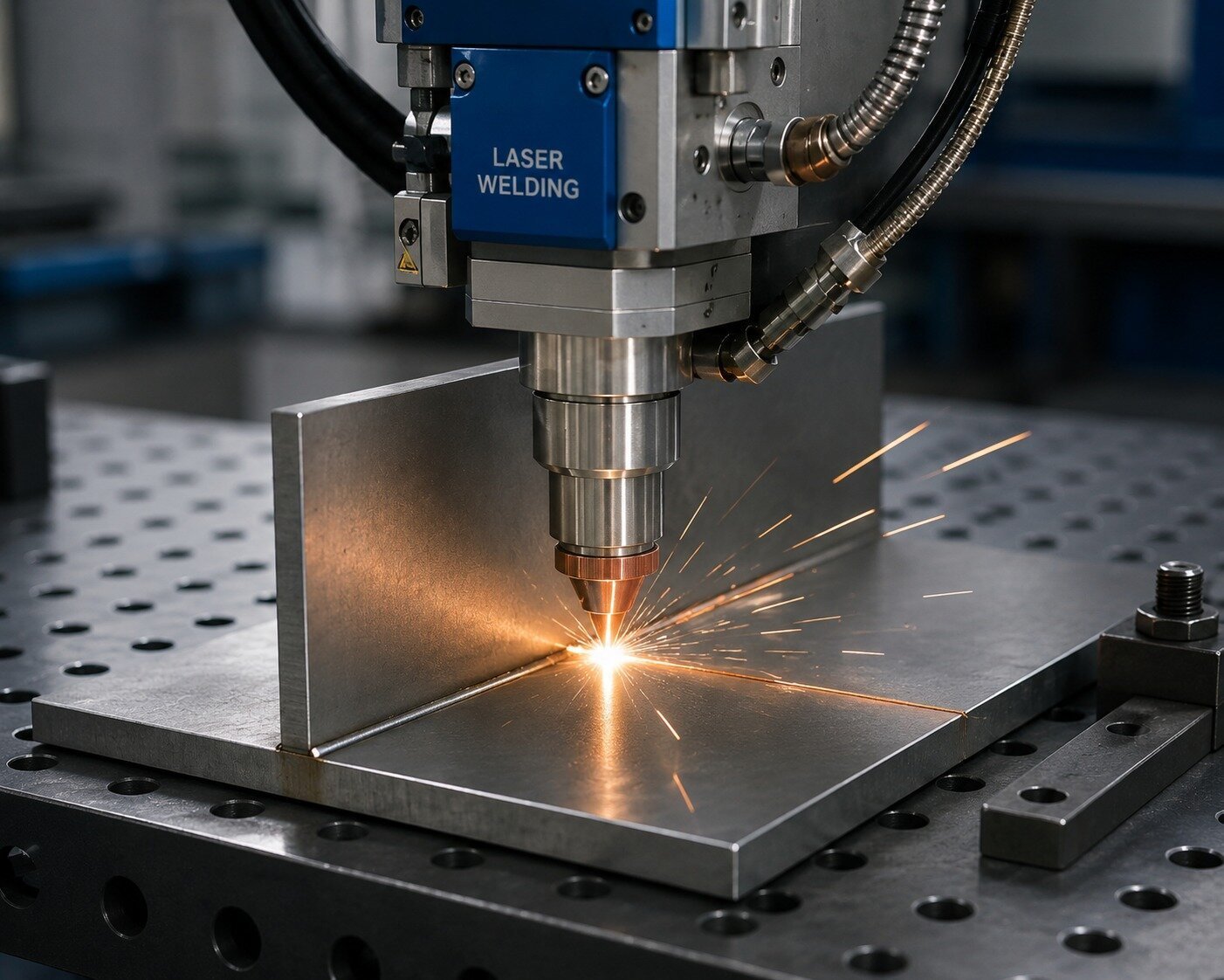 Precision laser welding close-up on sheet metal at Adyant Laser